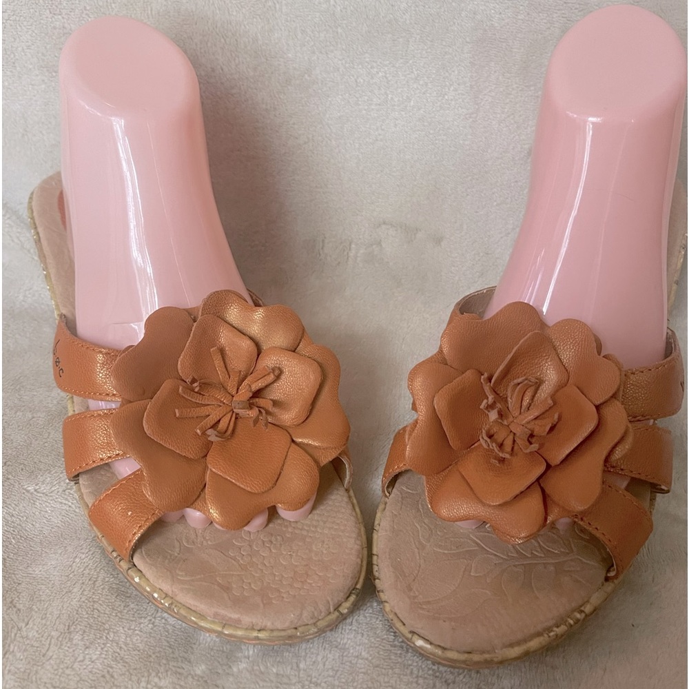 BOC Sandals Women's 9 Orange Floral Cork Wedge Slip On Cushioned Comfort Shoes - Picture 2 of 15